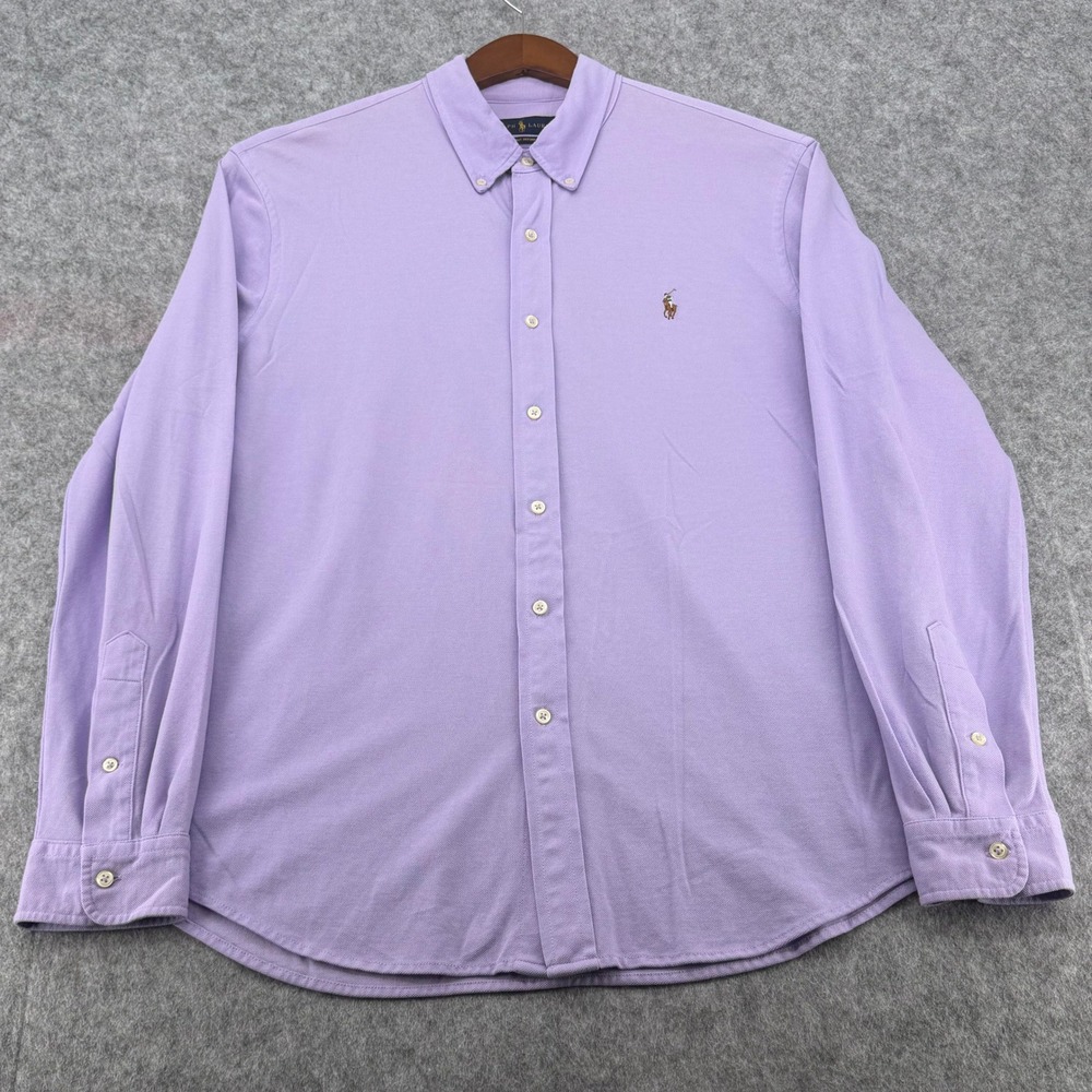Ralph Lauren Mens XL Knit Oxford Shirt Purple Long Sleeve Button Down Cotton